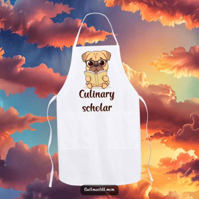 Funny Bullmastiff Apron: A studious Bullmastiff dog wearing reading glasses is ready for culinary adventures.