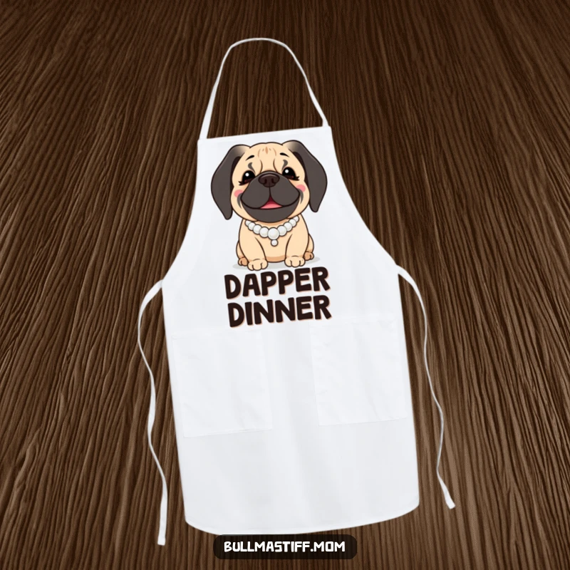 Funny Bullmastiff Apron: A smiling Bullmastiff dog wearing pearls is ready to assist in the kitchen.