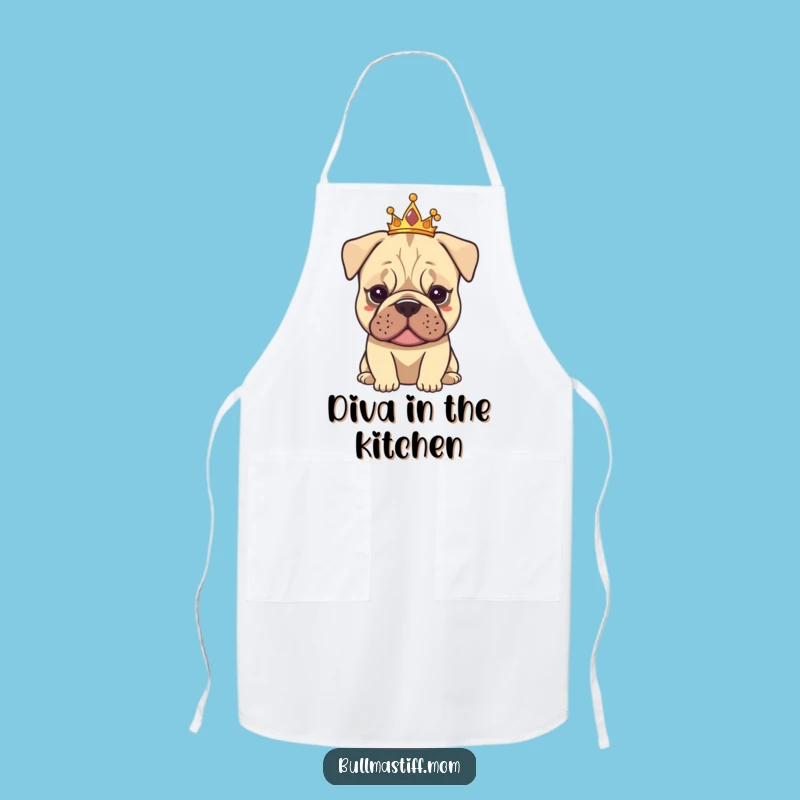 Funny Tiarad Bullmastiff Apron: Elegant Chef Dog for Kitchen Glamour