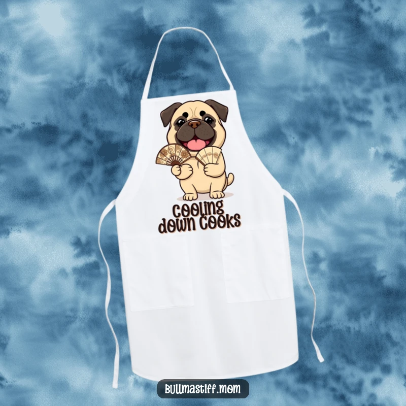 Funny Bullmastiff Apron: A cheerful bullmastiff holds an ornate fan, adding kitchen humor.