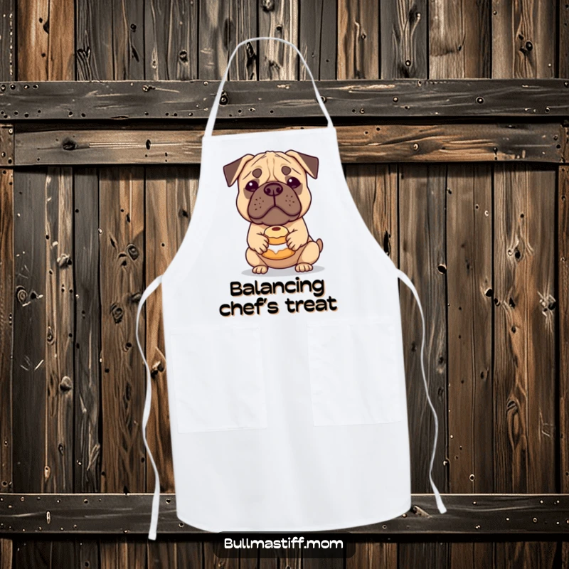 Funny Bullmastiff Apron: A sweet Bullmastiff balances a pastry while you cook, adding a dash of canine humor to your kitchen.