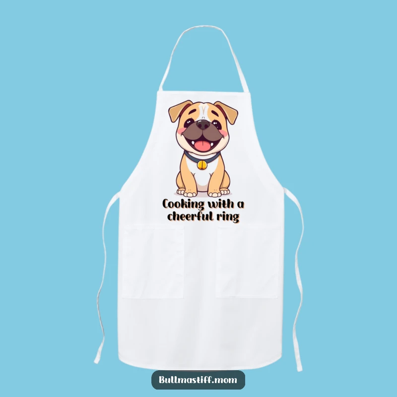 Funny Happy Bullmastiff Apron: Chef Dog with Bell, Kitchen Funny Gift