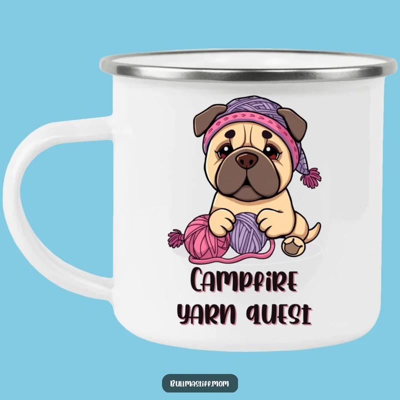 Funny Bullmastiff Knitter Camp Mug - Yarn Fun for Outdoor Crafters Gift