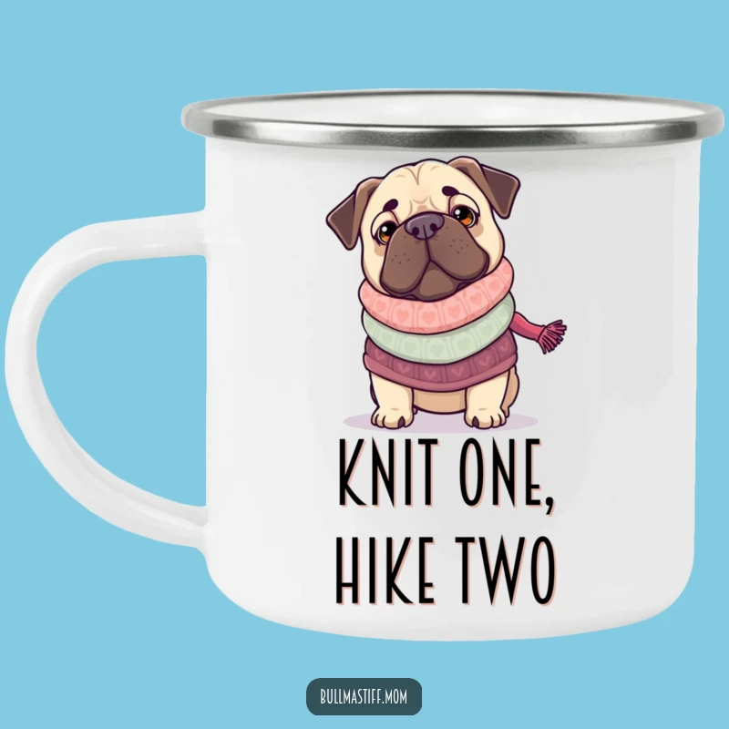 Funny Bullmastiff Knitting Camping Mug: Cozy Outdoor Adventure Gift