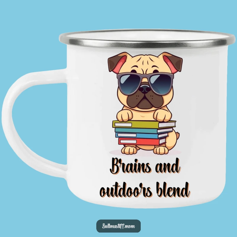 Funny Cool Bullmastiff Camping Mug: Book Dog in Shades, Outdoor Funny Gift