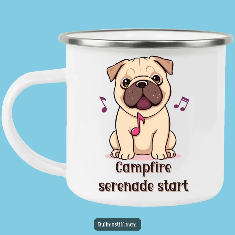 Funny Musical Bullmastiff Dog Camping Mug: Harmonize Your Adventures!