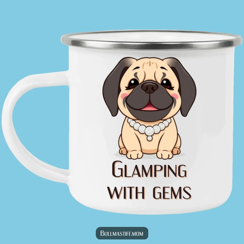 Funny Bullmastiff Camping Mug: Pearl Necklace Giant, Sophisticated Outdoor Funny Dog Gift