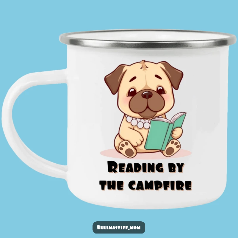 Funny Bullmastiff Camping Mug: Pearl Necklace Reader, Rugged & Hilarious Outdoor Gift