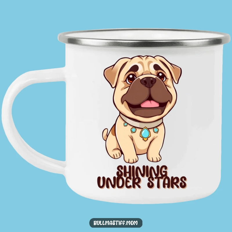 Regal Funny Bullmastiff Pride Camping Mug: Jeweled Collar, Gentle Beam - Outdoor Gift!