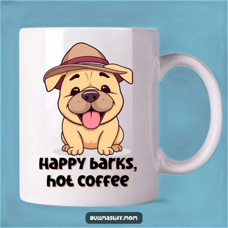 Funny Bullmastiff Hat Mug: Happy Barking Dog, Perfect Funny Gift Idea