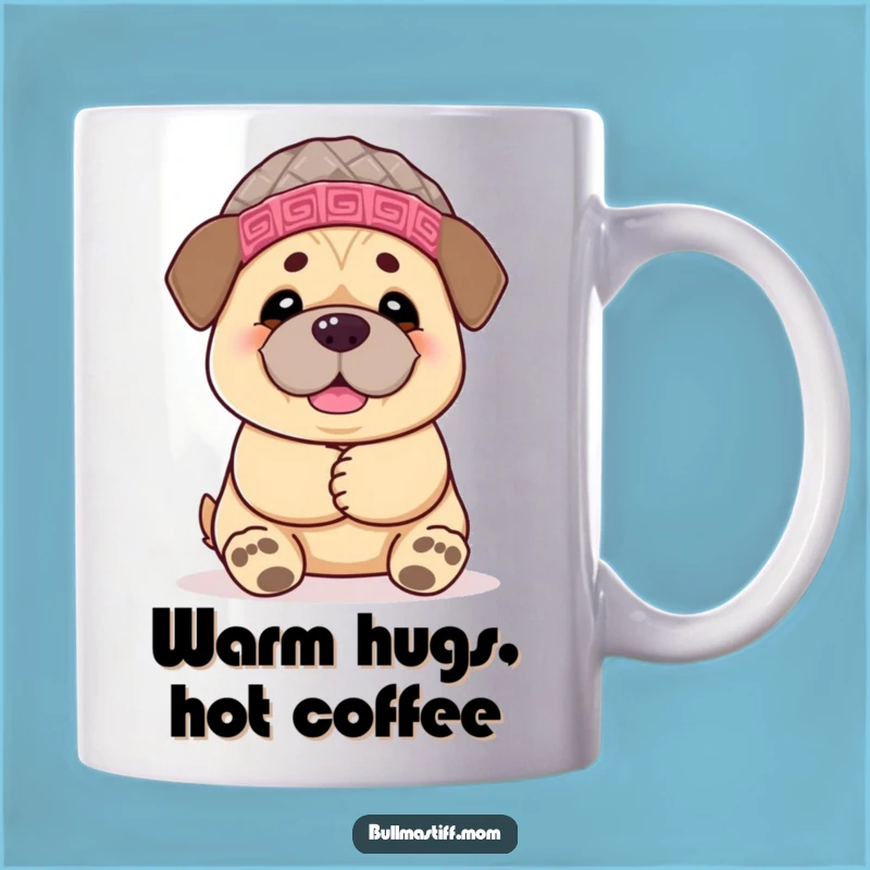 Funny Bullmastiff Hug Mug: Cheerful Dog in Hat, Heartwarming Funny Gift