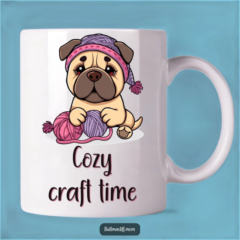 Funny Bullmastiff Knitter Mug - Playful Dog with Yarn, Perfect Humorous Gift