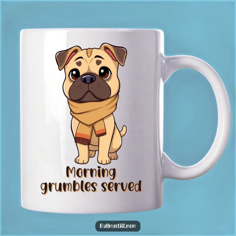 Funny Bullmastiff Scarf Mug: Sophisticated Canine Companion for a Stylish Sip