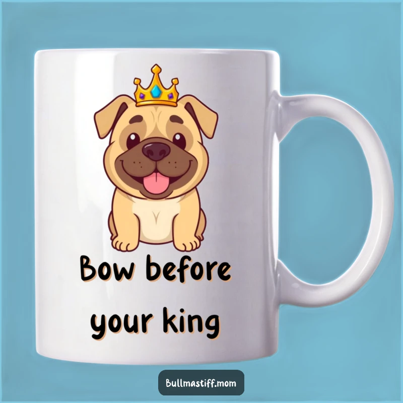 Funny Regal Bullmastiff Mug: Crowned King Waving, Hilarious Royal Dog Gift