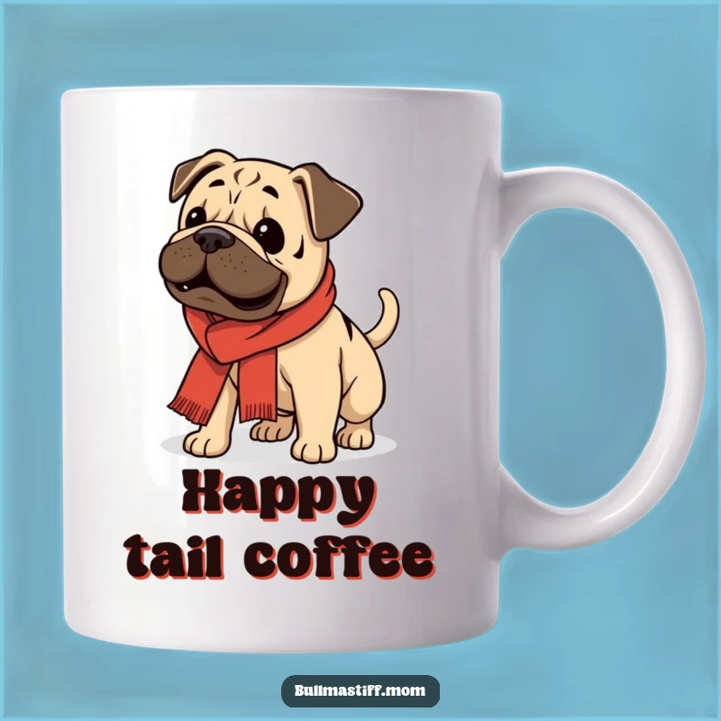 Funny Bullmastiff Scarf Mug: Enthusiastic Tail Wagging Dog Gift
