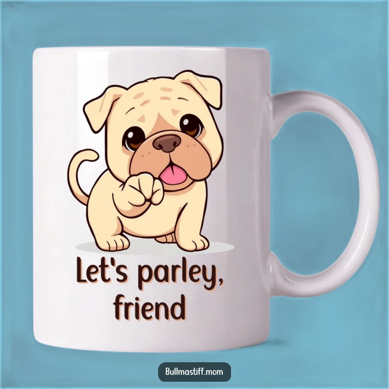 Funny Bullmastiff Handshake Mug: Friendly Tail Wag, Hilarious Dog Greeting, Perfect Gift
