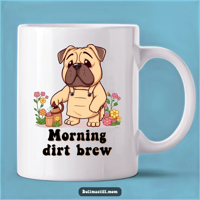 Funny Bullmastiff Mug: Gardener Giant with Apron, Floral Lover Funny Dog Gift