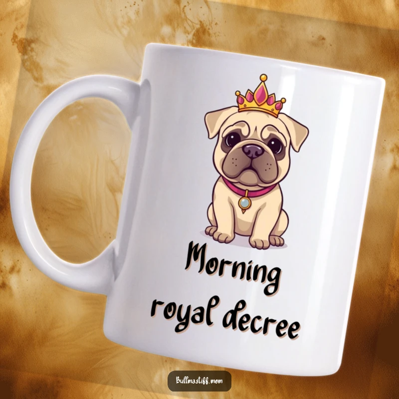 Funny Bullmastiff wearing a fancy tiara, posing regally with a proud and majestic expression.