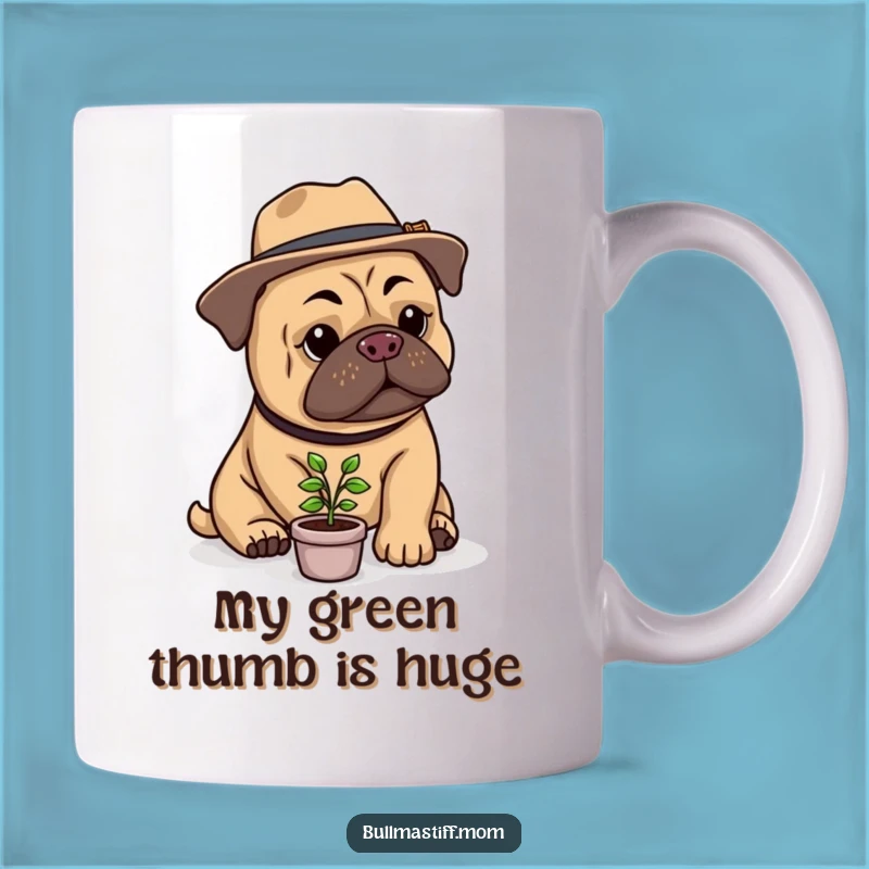 Funny Bullmastiff Gardener Mug: Stylish Hat, Tiny Plant - Perfect Gift for Dog Lovers!