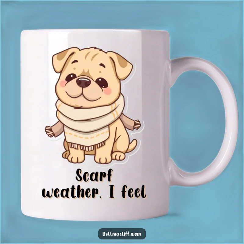 Funny Cozy Bullmastiff Mug: Adorable Scarf-Wearing Dog, Perfect Humorous Gift