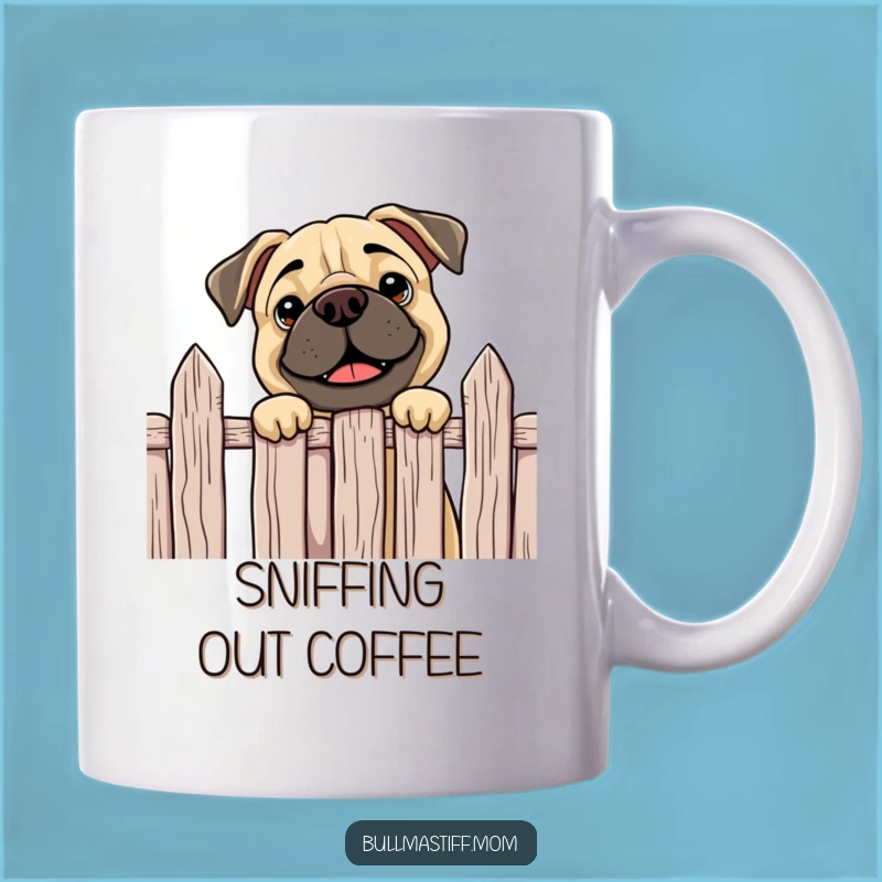 Funny Curious Bullmastiff Mug - Peeking Dog Surprise, a Hilarious Neighborly Gift