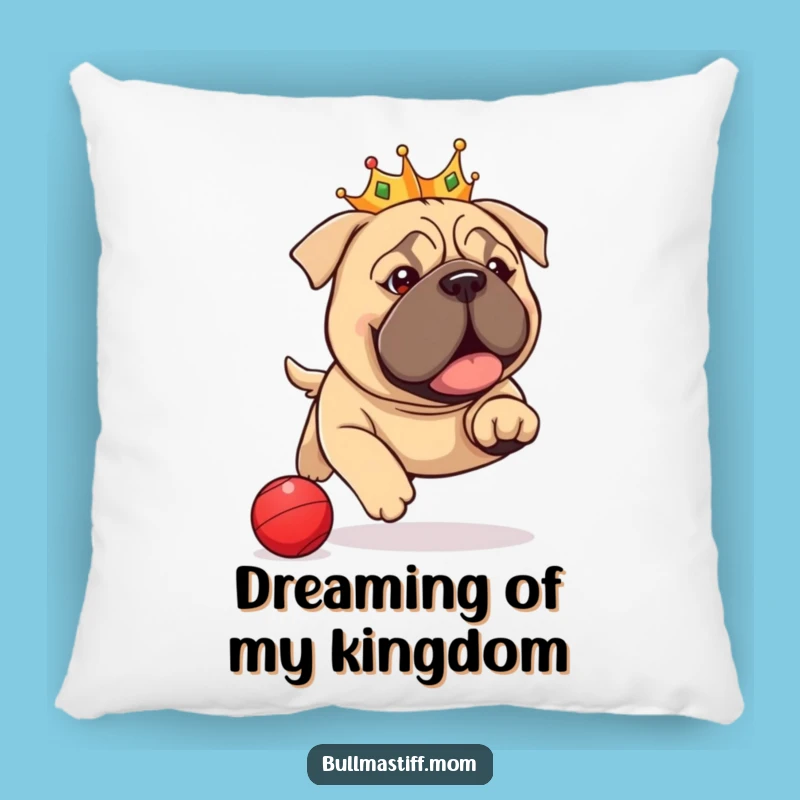 Funny Bullmastiff Crown Pillow: Cozy Royal Pup Chasing Ball, Comfy Funny Gift
