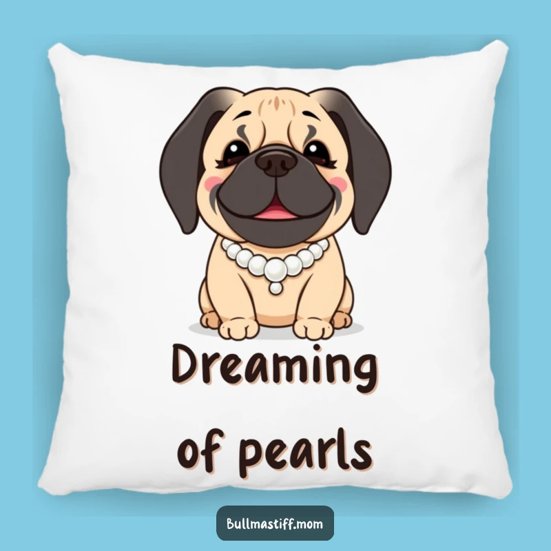 Funny Bullmastiff Pillow: Pearl-Wearing Gentle Giant Cushion, Cozy Funny Dog Gift