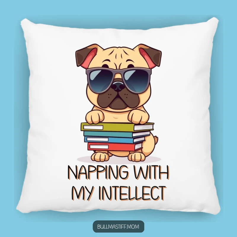 Funny Cool Bullmastiff Pillow: Bookworm Dog with Shades, Comfy Funny Gift
