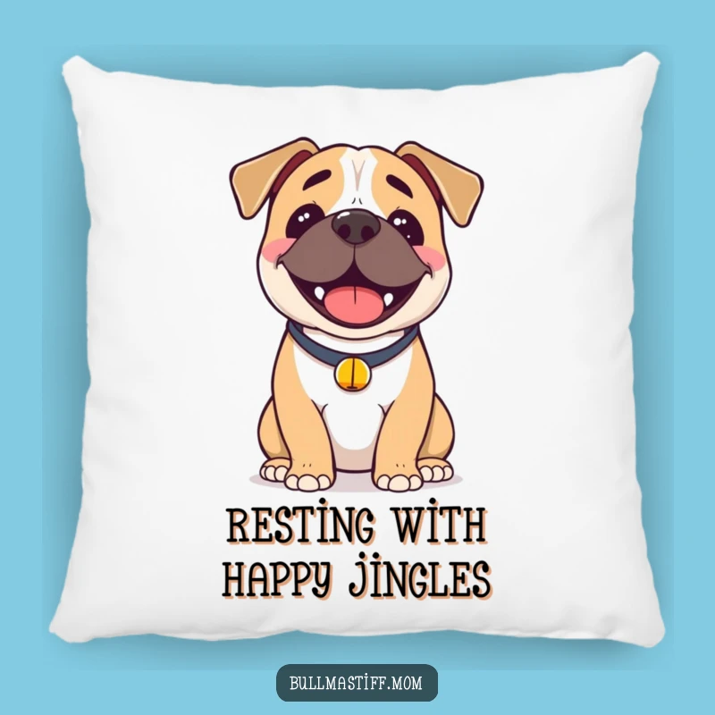Funny Happy Bullmastiff Pillow: Cozy Joyful Dog with Bell, Comfy Funny Gift