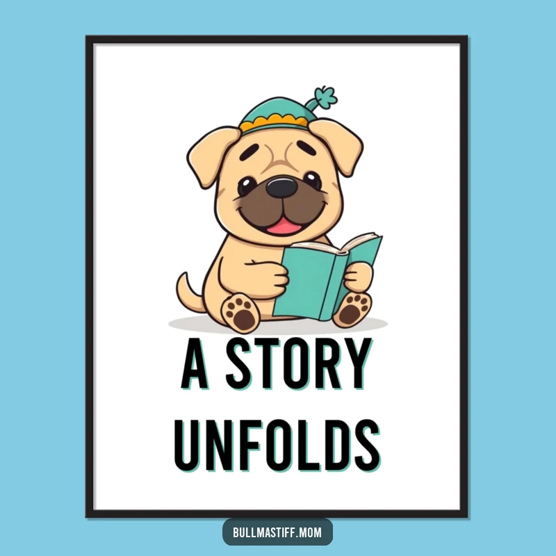 Funny Bookish Bullmastiff Digital Art: Instant Literary Decor, Perfect Funny Gift