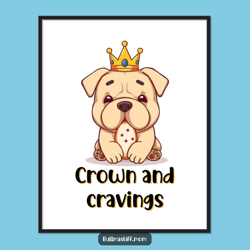 Funny Bullmastiff Crown Treat Digital Art: Royal Decor Gift
