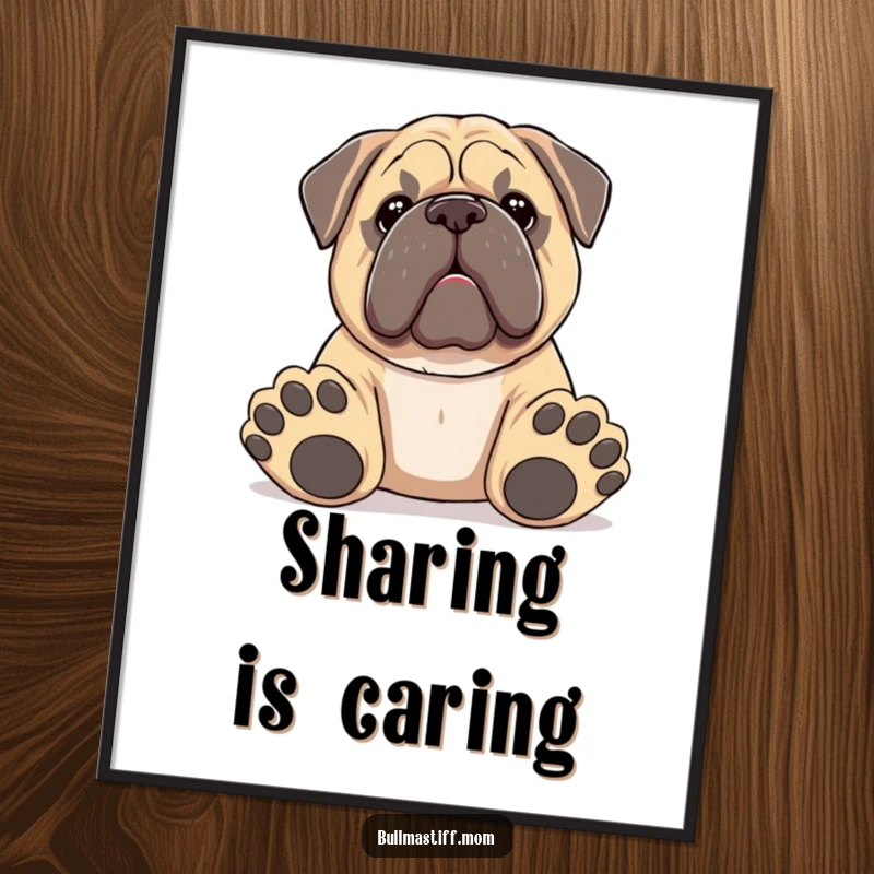 Funny Bullmastiff digital art print of a dog with big paws offering a toy, instant playful decor.
