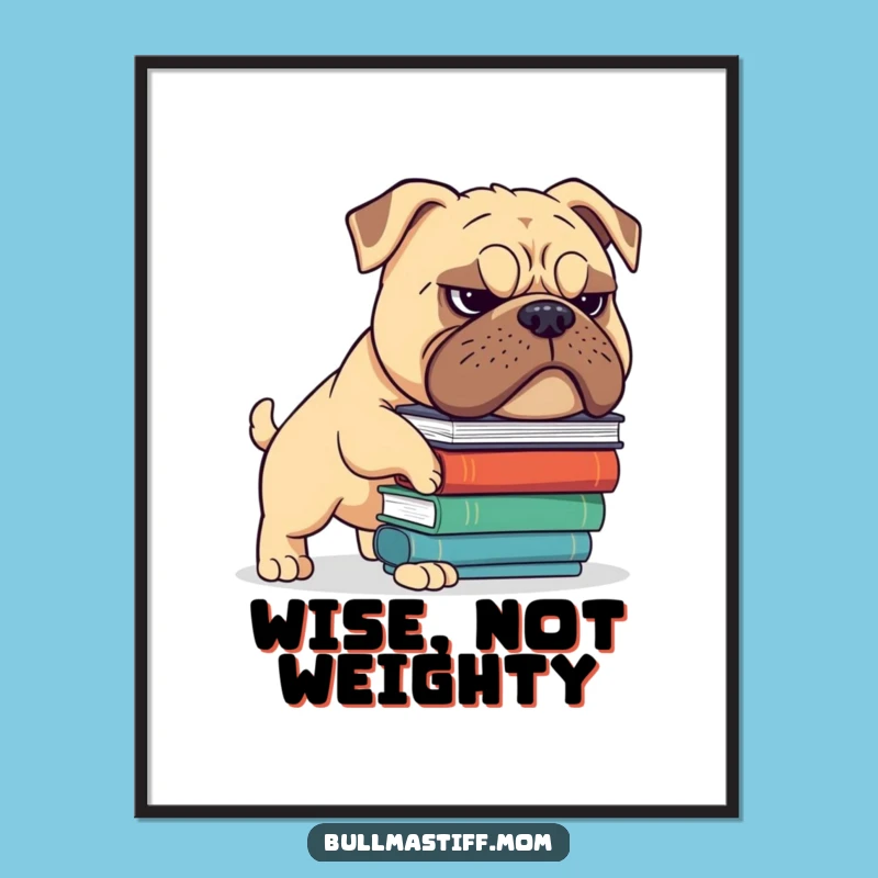 Funny Bullmastiff Book Balance Digital Art: Grimace Scholar Print, Hilarious Decor, Perfect Gift
