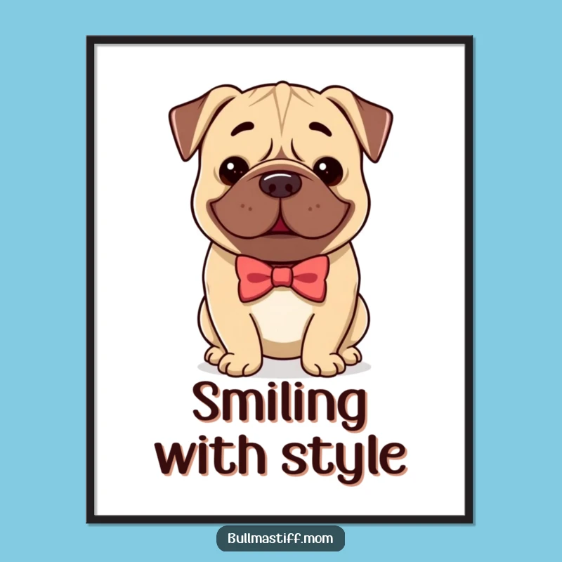 Funny Bullmastiff Bow Tie Digital Art, Instant Dapper Dog Download, Gift