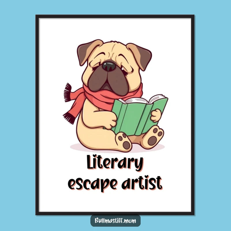 Funny Bullmastiff Reader Digital Art - Printable Cozy Dog Reading Decor Gift