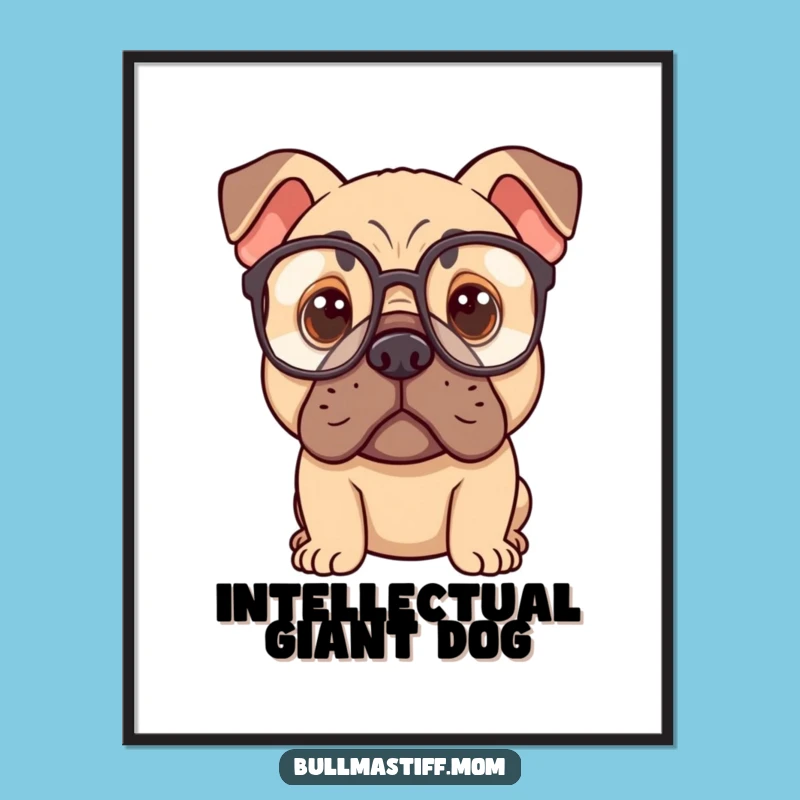 Funny Bullmastiff Specs Digital Art: Pensive Canine Decor for Instant Intellect