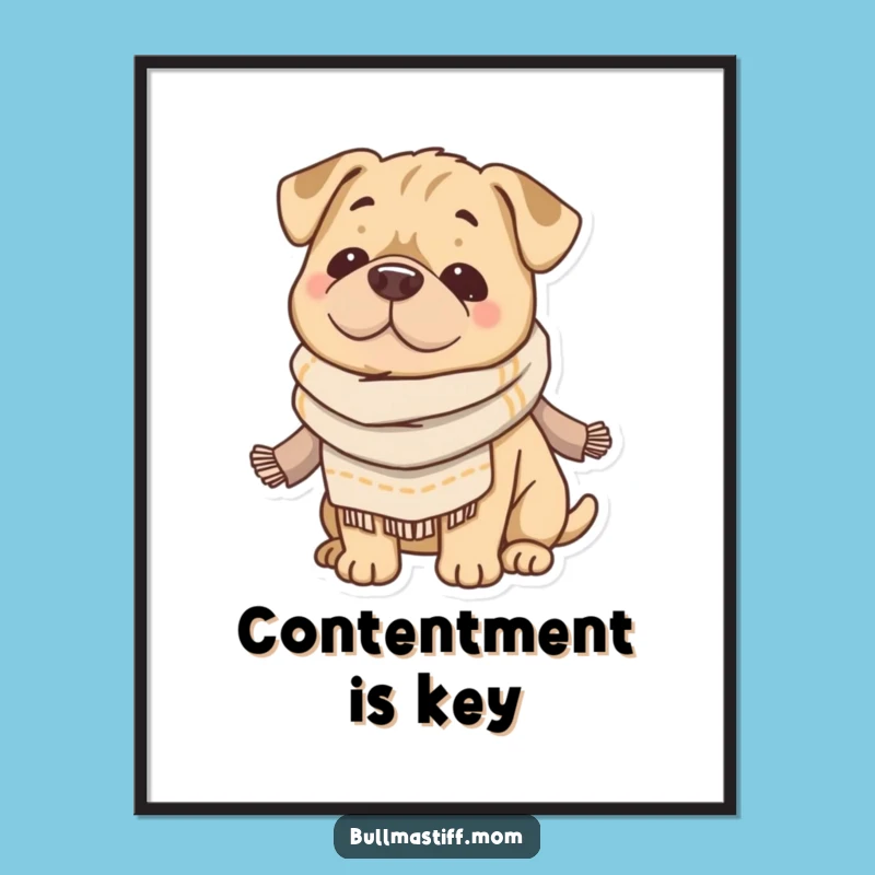 Funny Cozy Bullmastiff Digital Art: Scarf Dog Decor, Hilarious Canine Print, Perfect Gift