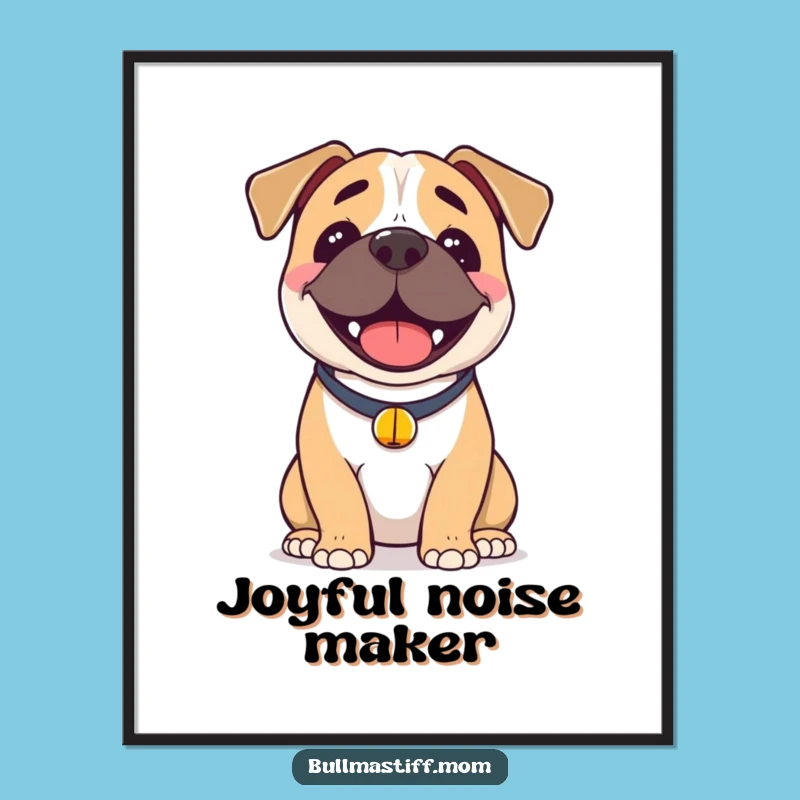 Funny Happy Bullmastiff Digital Art: Joyful Dog with Bell Print, Instant Funny Gift