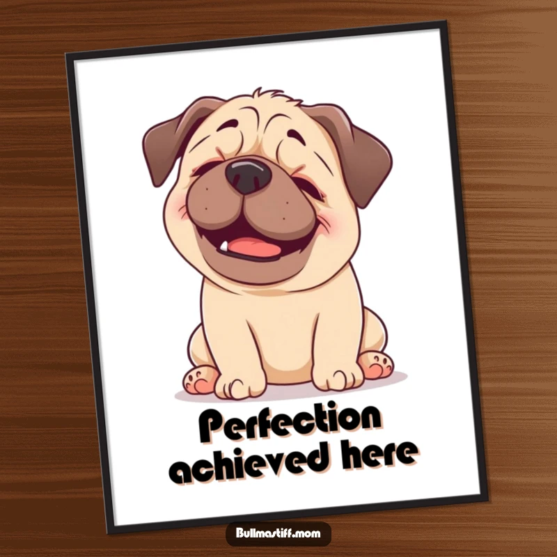 Funny Bullmastiff digital art print of a happy dog blissfully enjoying a gentle head scratch, downloadable art for instant joy.