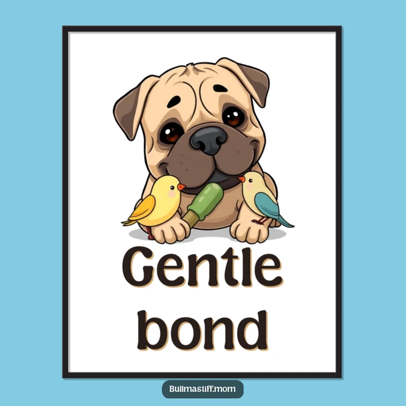 Funny Bullmastiff Bird Digital Art: Instant Dog Download, Heartwarming & Humorous Funny Gift