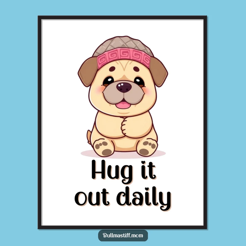 Funny Bullmastiff Digital Print: Cheerful Hugs, Heartwarming Dog Art