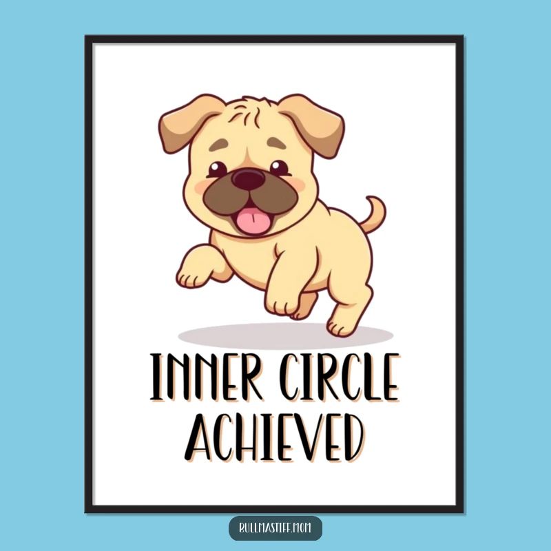 Funny Bullmastiff Tail Chase Digital Art: Floppy Ears Action, Hilarious Dog Print, Perfect Gift