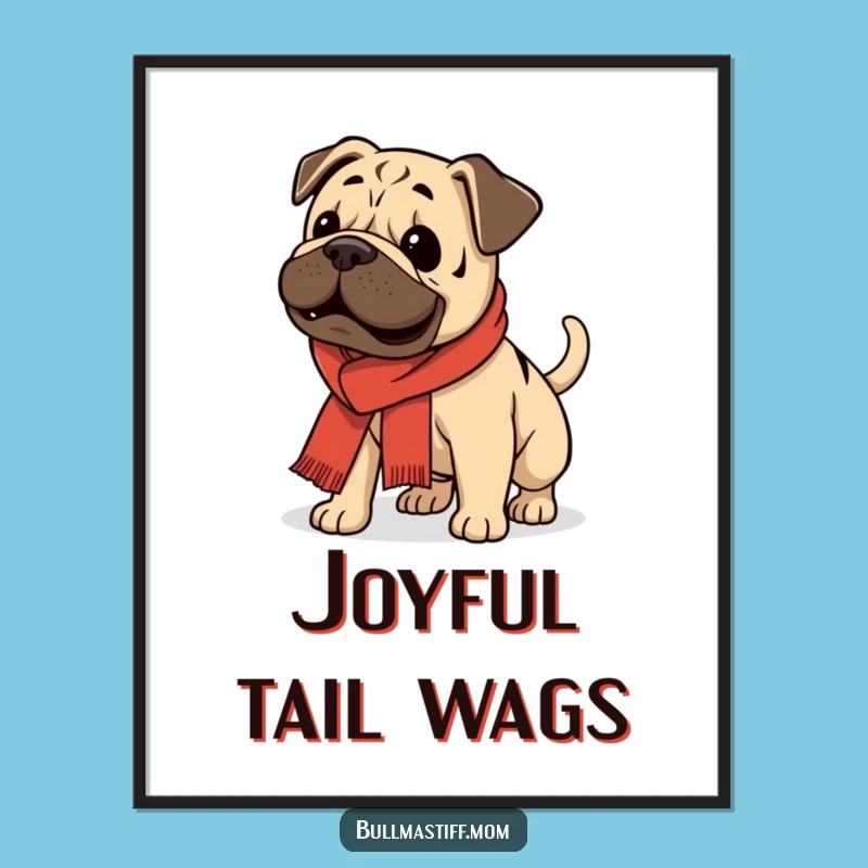 Funny Bullmastiff Scarf Digital Art: Enthusiastic Dog Print Gift