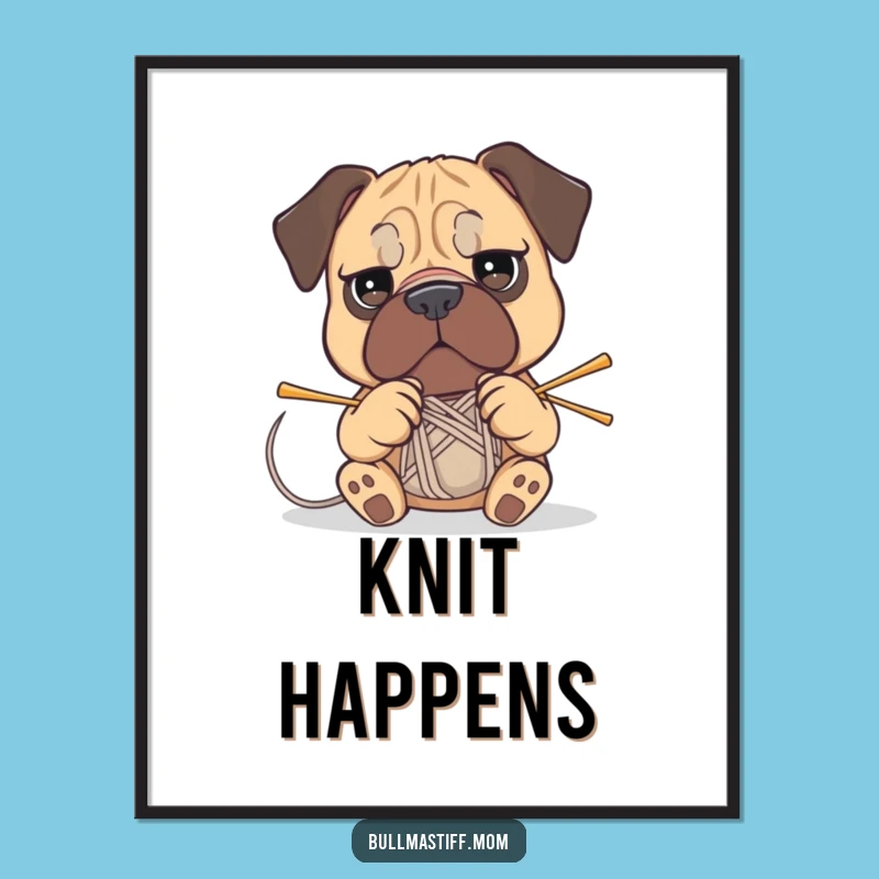Funny Bullmastiff Knitting Digital Art Print: Determined Pup's Craft