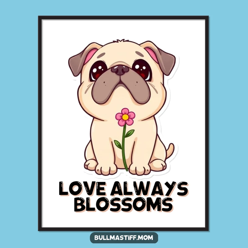 Adorable Bullmastiff Flower Digital Art - Sweet Dog Print Gift Instant