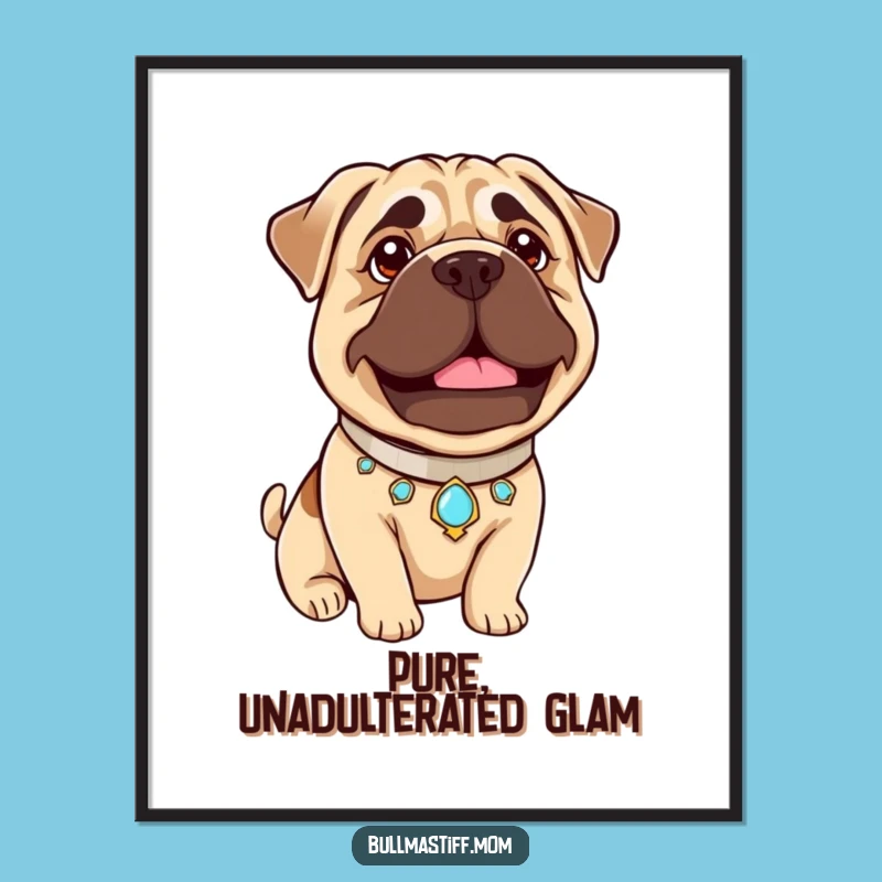 Funny Bullmastiff Pride Digital Art: Jeweled Collar, Gentle Beam - Instant Regal Decor!