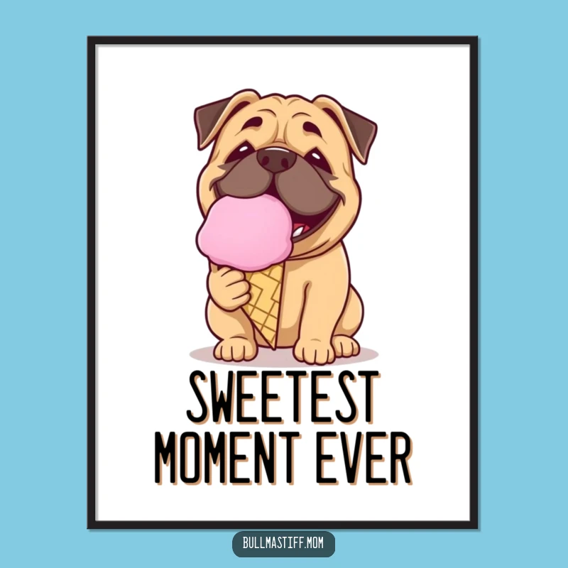 Funny Ice Cream Bullmastiff Digital Print: Instant Sweet Art, Hilarious Home Decor Gift!