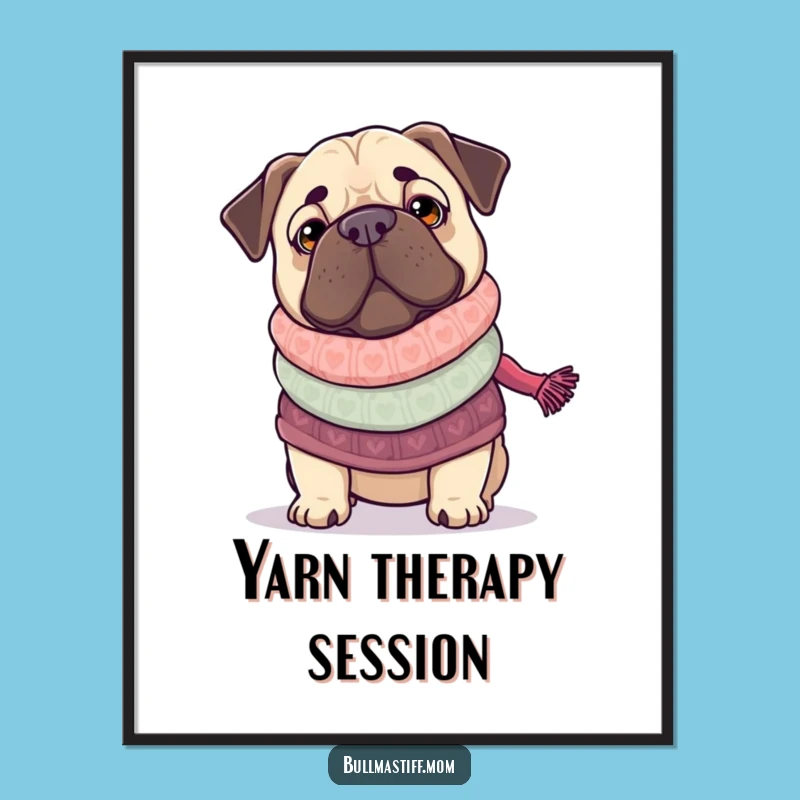 Funny Bullmastiff Knitting Digital Art: Cozy Canine Decor Gift