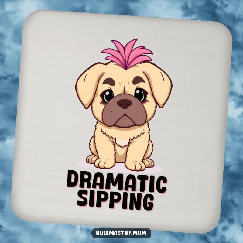Funny Bullmastiff Coaster: A bullmastiff with a fluffy boa poses dramatically, protecting surfaces.