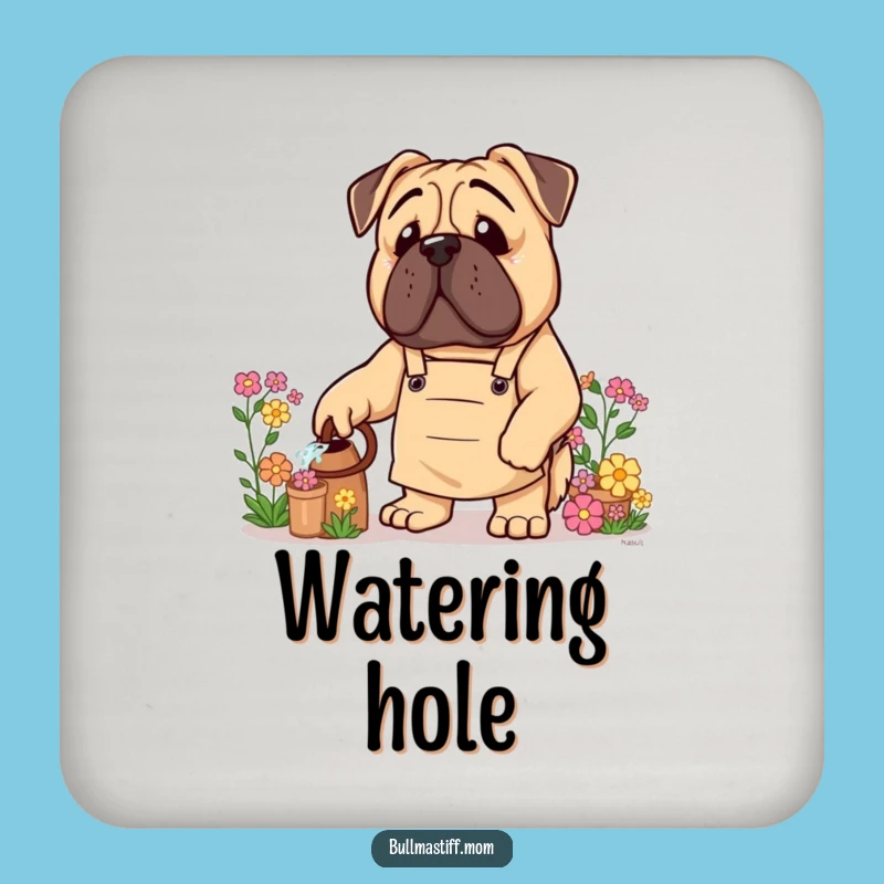 Funny Bullmastiff Coaster: Gardener Dog with Apron, Floral Decor Funny Gift